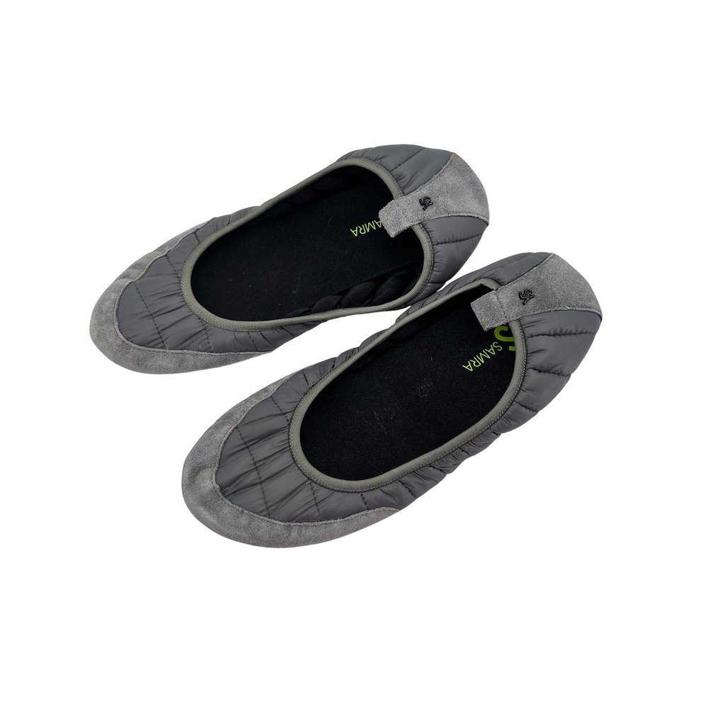 Yosi Samra Sophia Grey Quilted Puffer Foldable Ballet Flats Shoes Womens 9